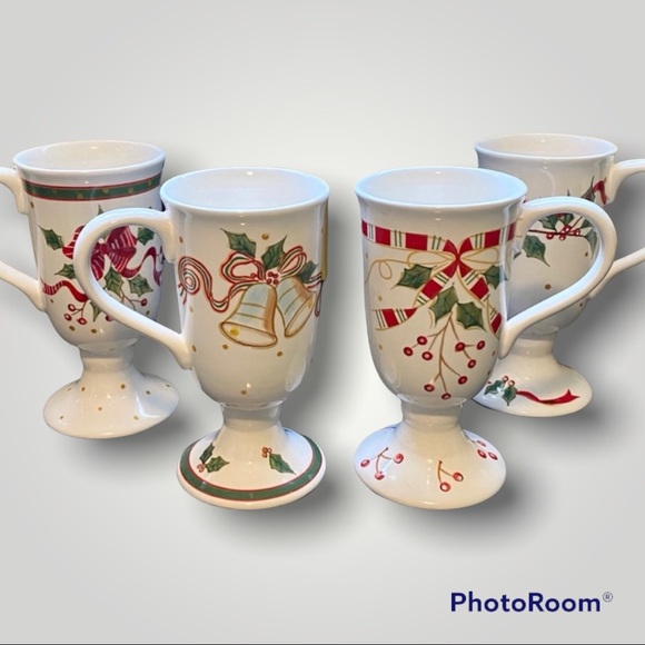 Sonoma Kitchen Christmas Holiday Ceramic Irish Coffee Mugs Set Of 4